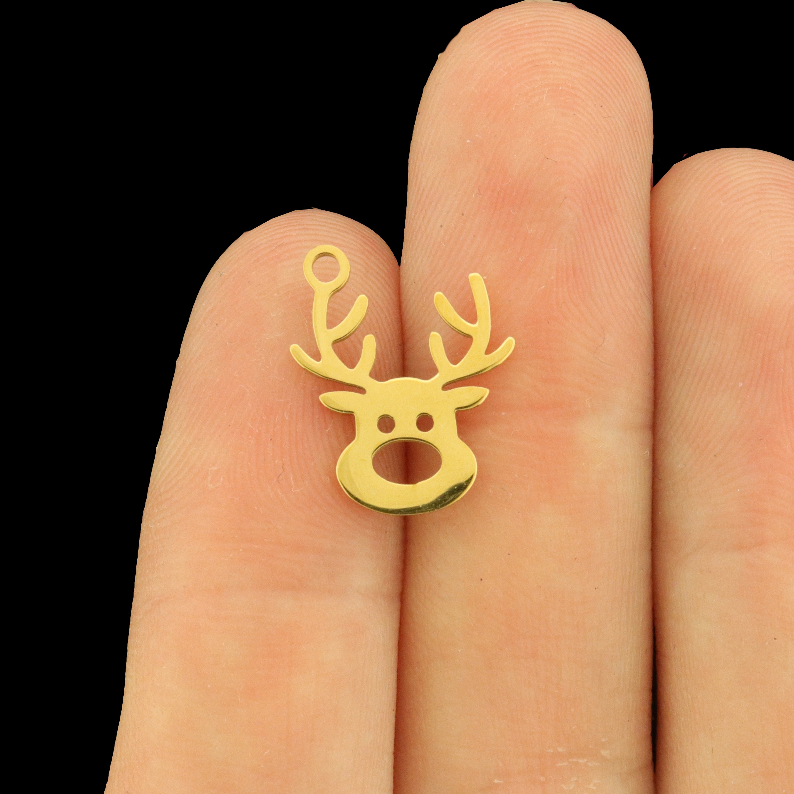 2 Reindeer Stainless Steel Charms 2 Sided - Choose Your Tone!