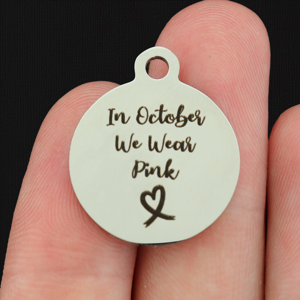 In October We Wear Pink Stainless Steel Charms - BFS001-8183