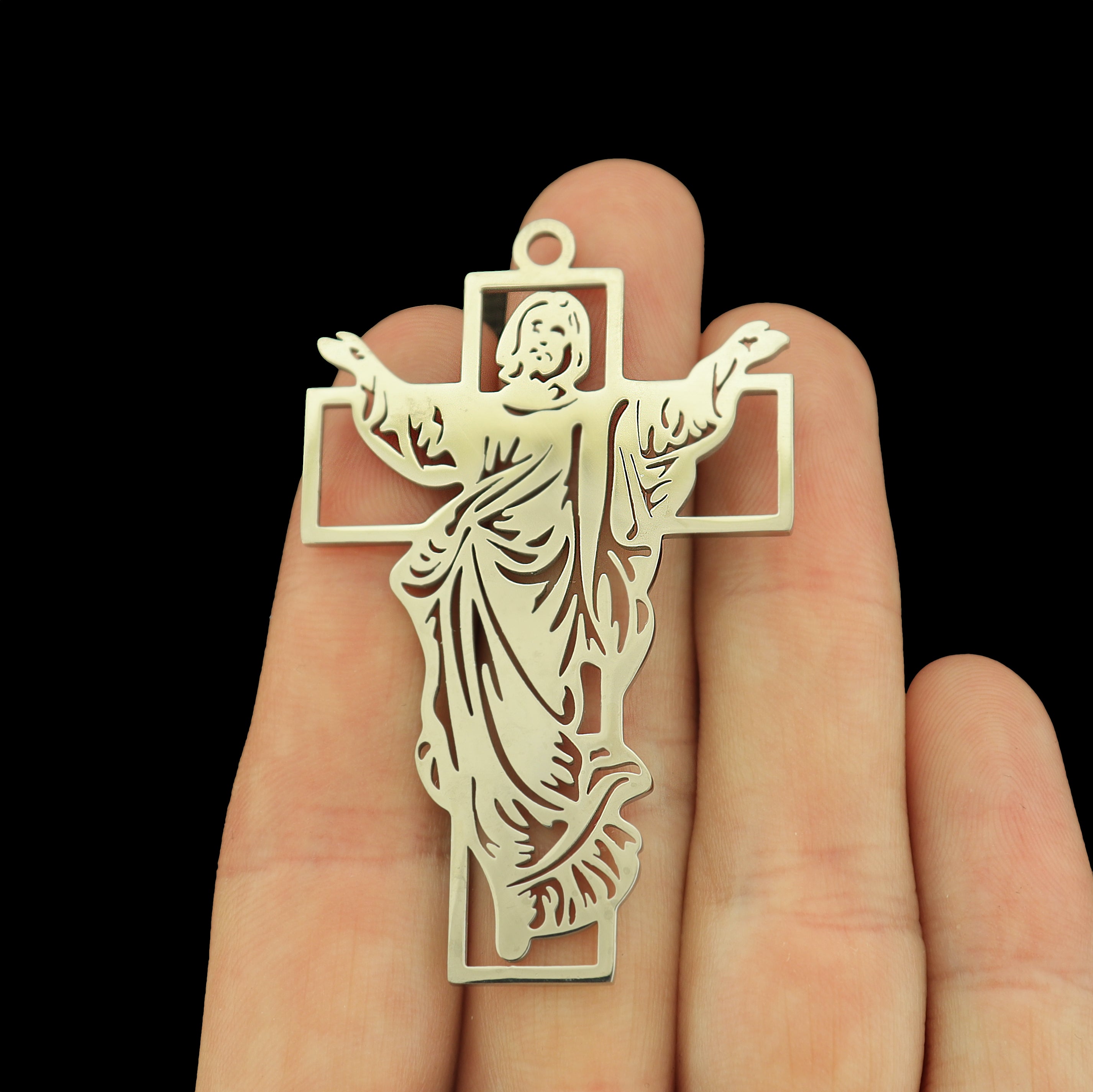 Jesus Stainless Steel Charm - Cross Outline - Choose Your Tone!