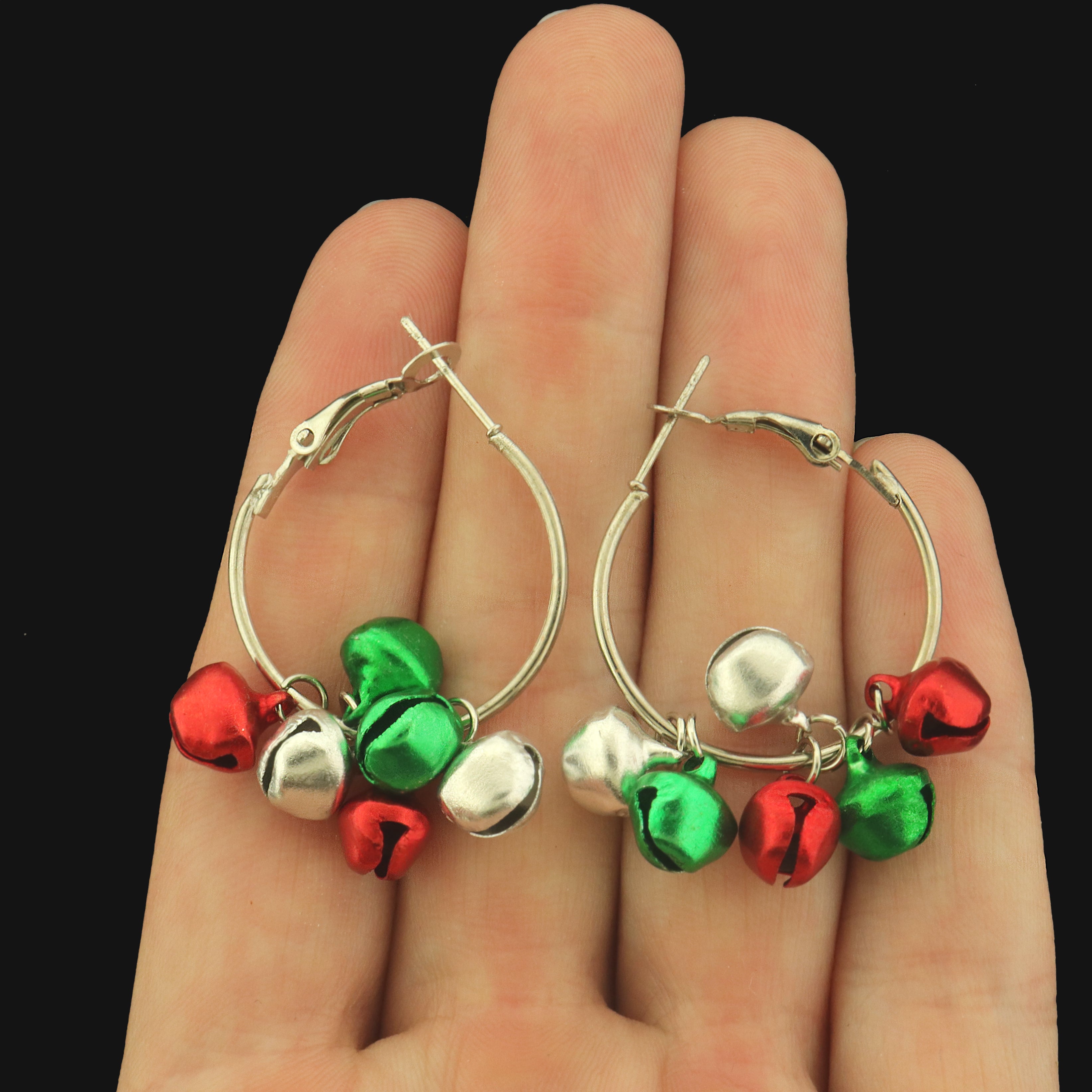 Jingle Bells Earrings - Silver Hoop Earrings - 1 Pair - ER1044