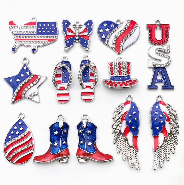 July 4th American Collection Silver Tone Enamel Charms - 13 Charms - COL423H