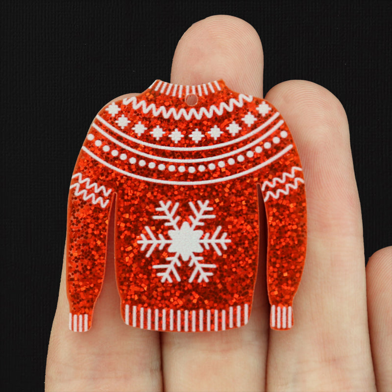 2 Snowflake Christmas Sweater Acrylic Charms - Choose Your Color