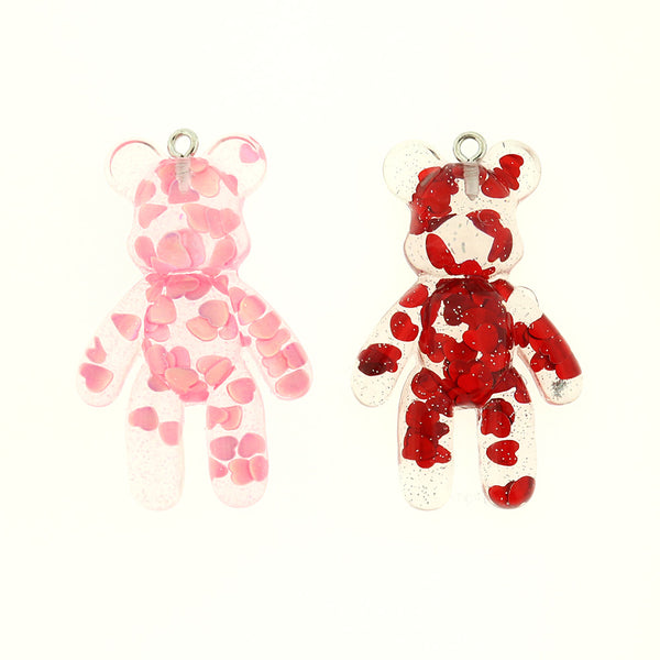 Teddy Bear Heart Resin Charms - Choose Your Color