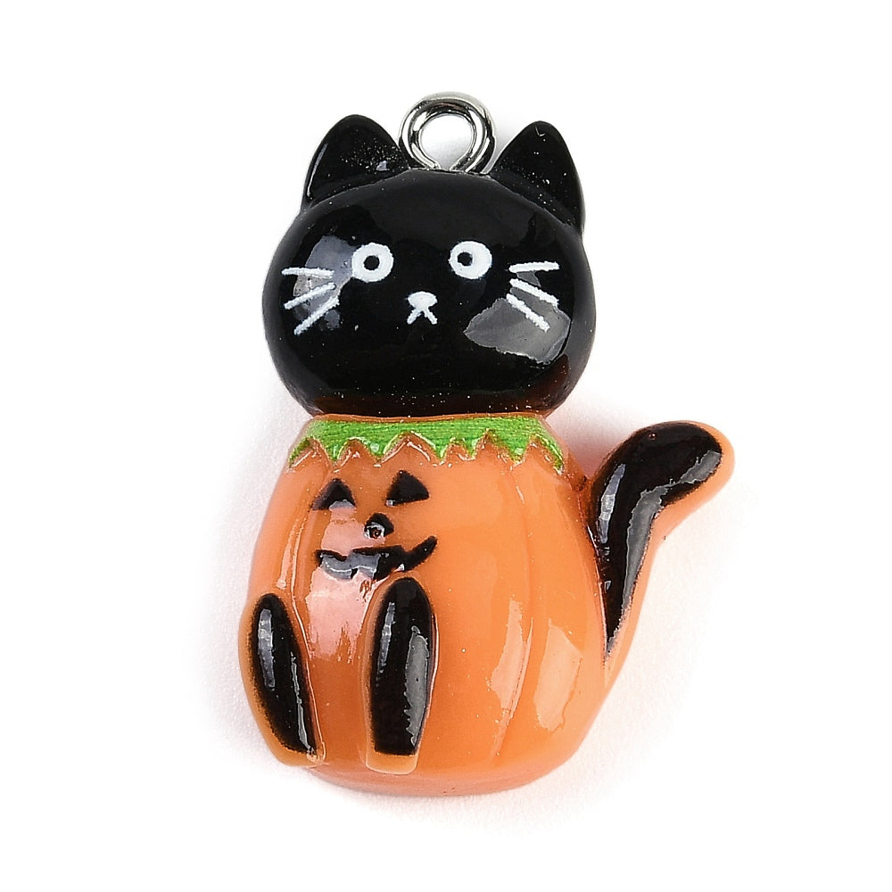 4 Black Cat Pumpkin Resin Charms - K737