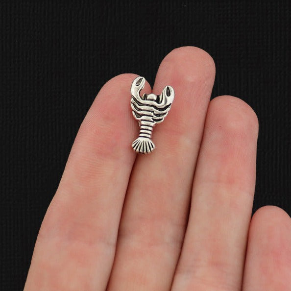 Lobster Zinc Alloy Spacer Beads 17mm x 11mm - Silver Tone - 2 Beads - SC1385