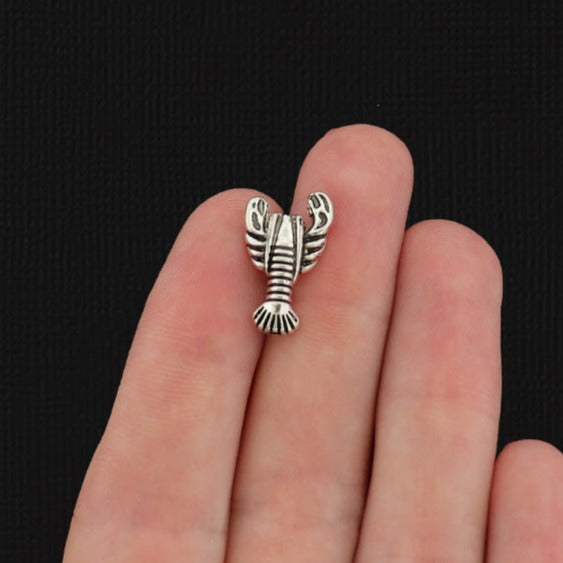 Lobster Zinc Alloy Spacer Beads 17mm x 11mm - Silver Tone - 2 Beads - SC1385