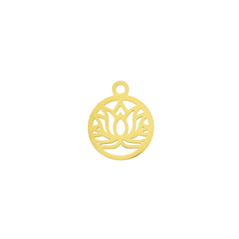 Lotus Flower Gold Tone Stainless Steel Charm 2 Sided- SSP658