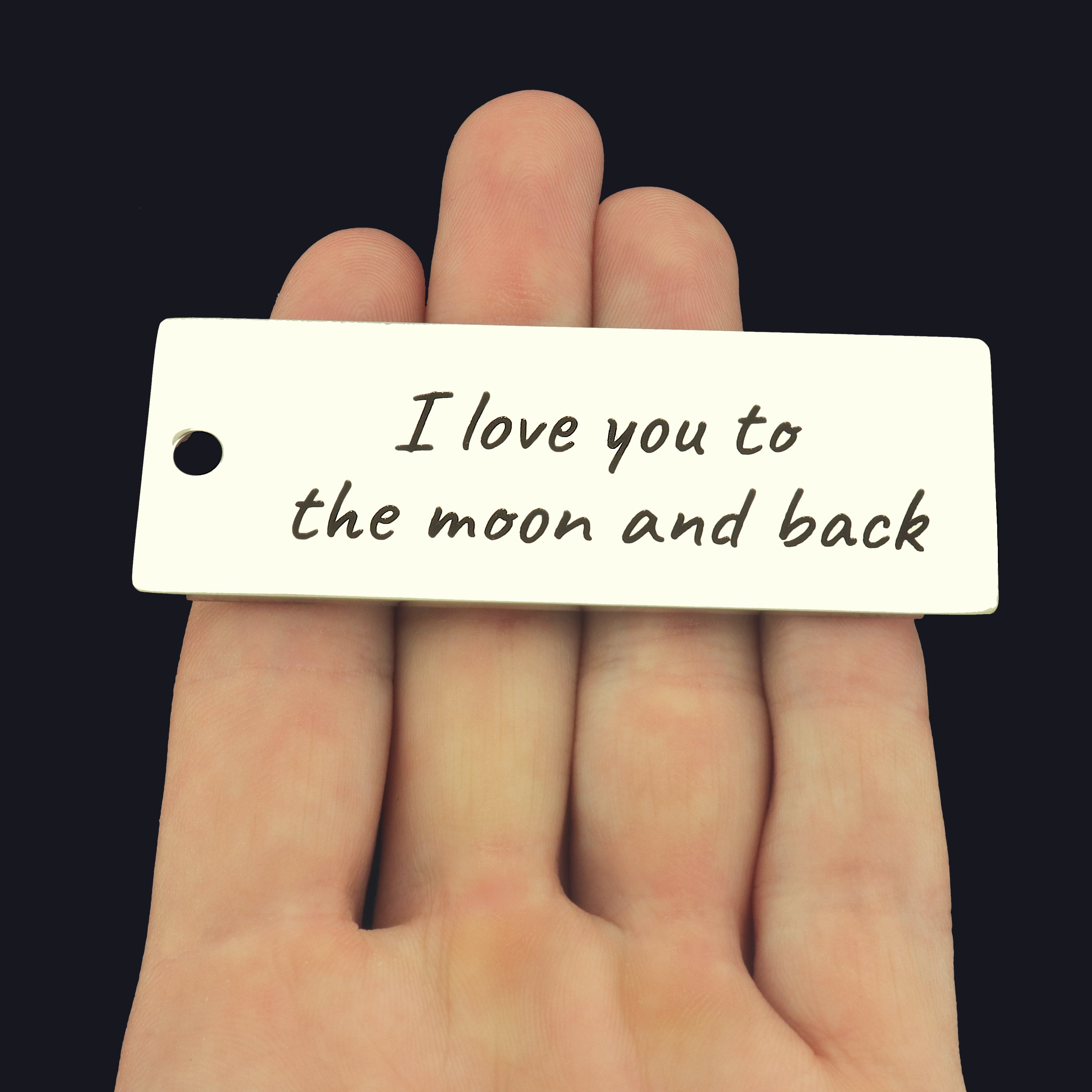 Love Stainless Steel Key Chain Tag Charm - I Love You To the Moon and Back - BFS033S-8258
