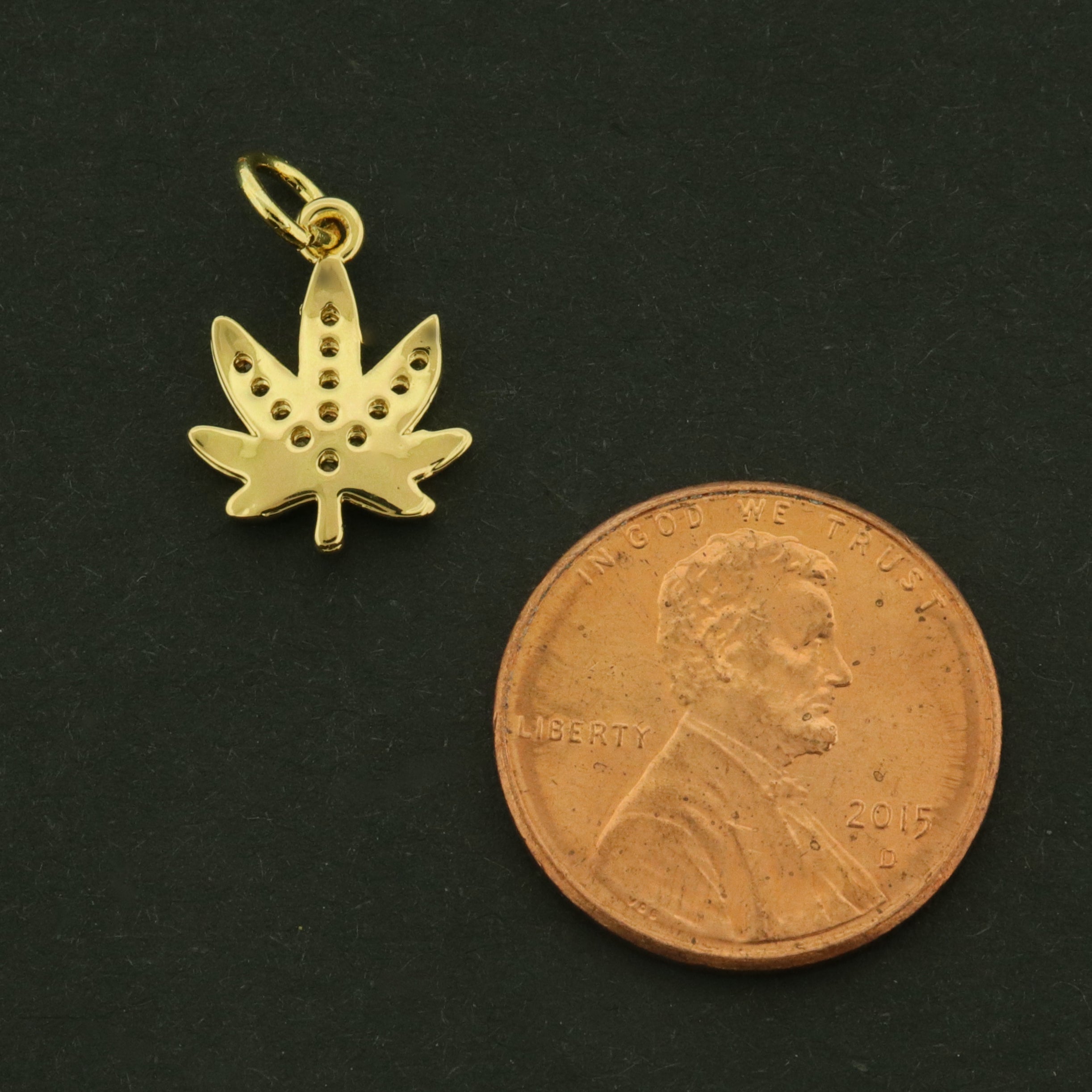 Marijuana 18k Gold Charms - Weed Pendant - 18k Plated Brass with Rhinestones - GLD970