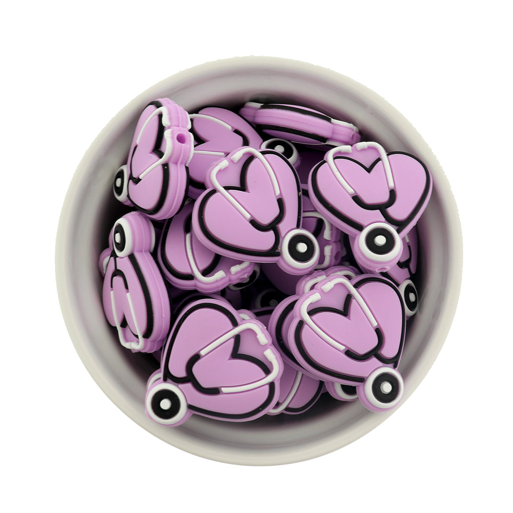 Medical Silicone Focal Beads - Stethoscope Heart - 5 Beads - Choose Your Color