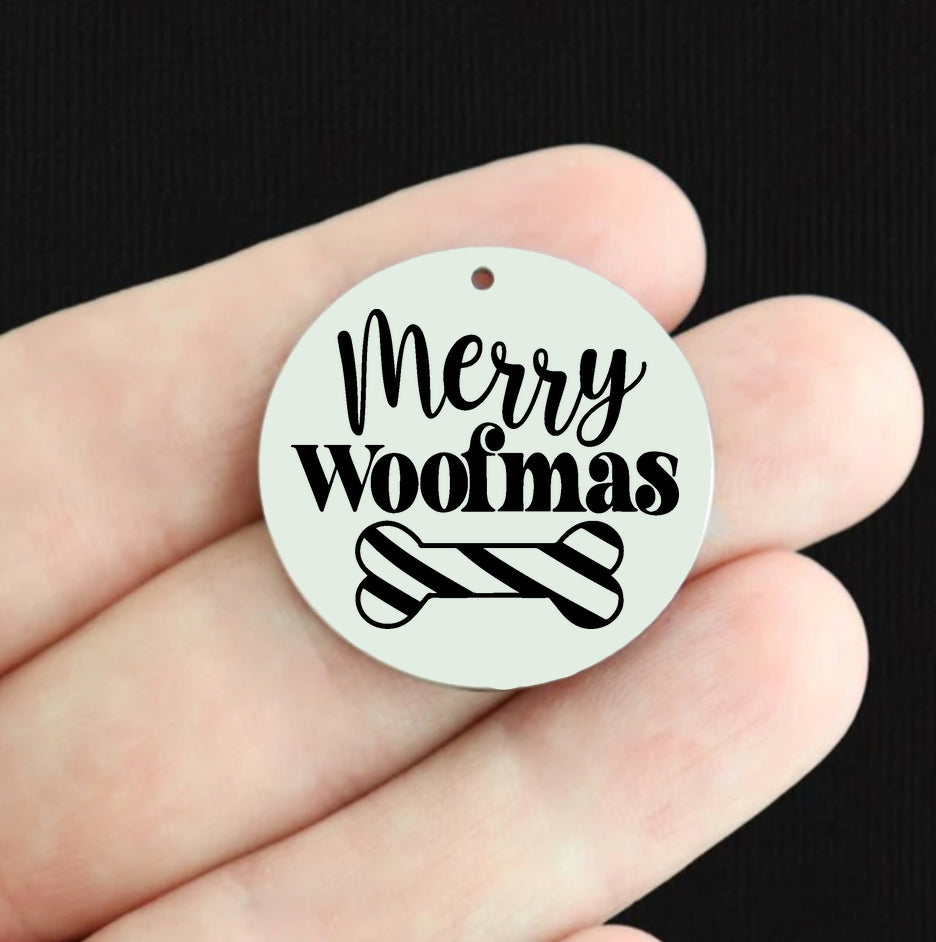 Merry Woofmas Stainless Steel 25mm Round Charms - BFS009-8381