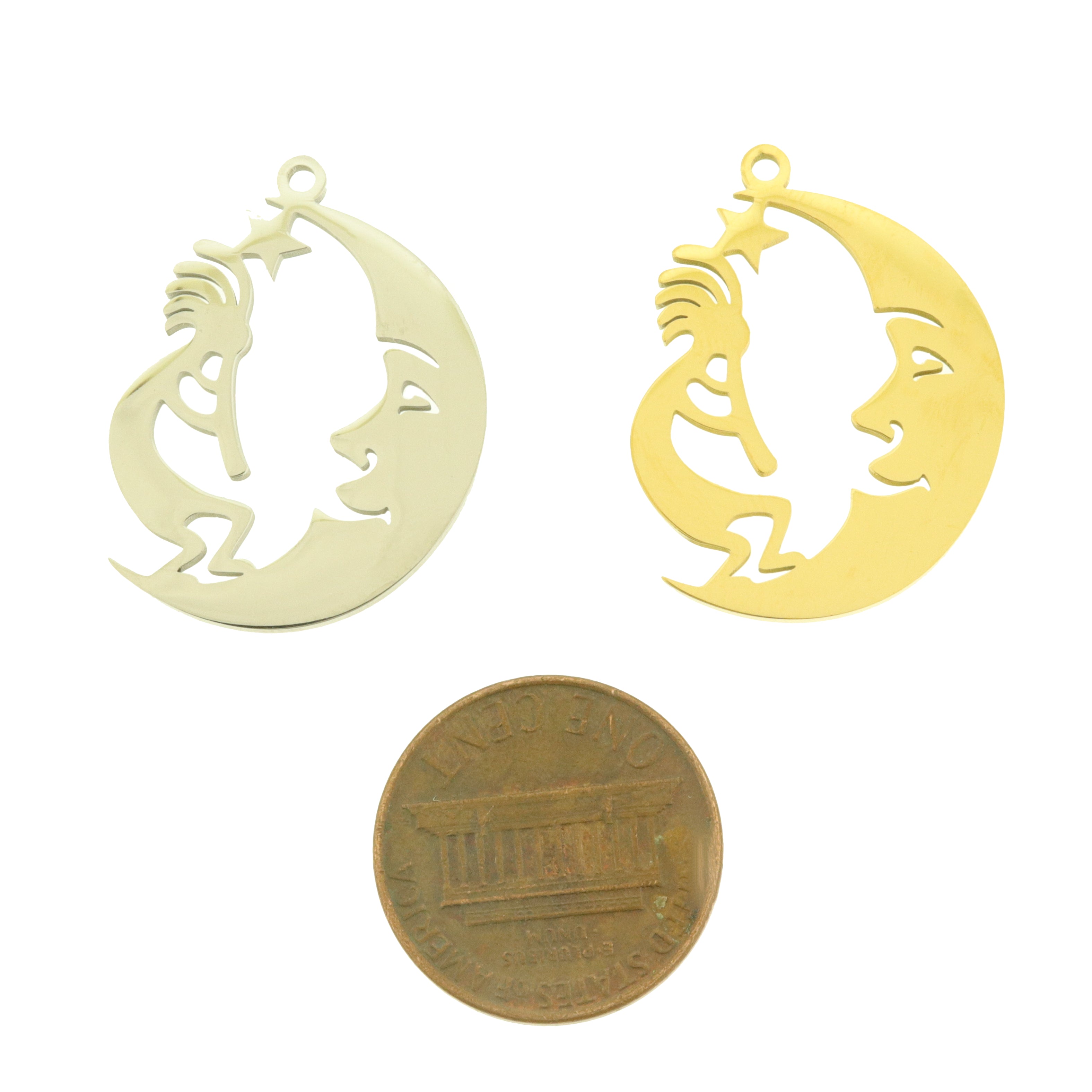 Moon Kokopelli Stainless Steel Charms 2 Sided - Choose Your Tone!