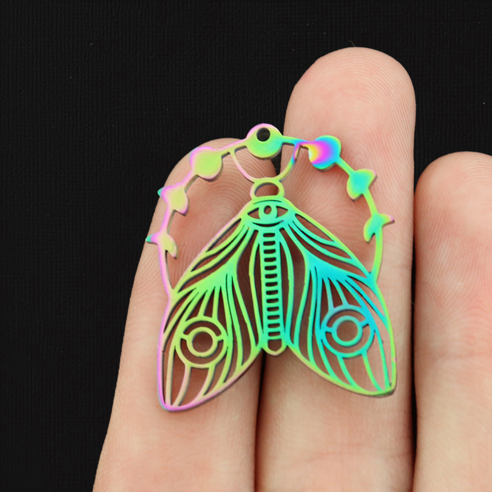 Moon Phase Moth Stainless Steel Charm - Choose Your Tone