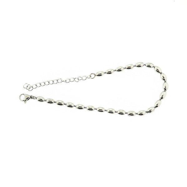 Bracelet Chaîne Câble Acier Inoxydable Avec Perles Intercalaires 7" - 8mm - 1 Bracelet - N639