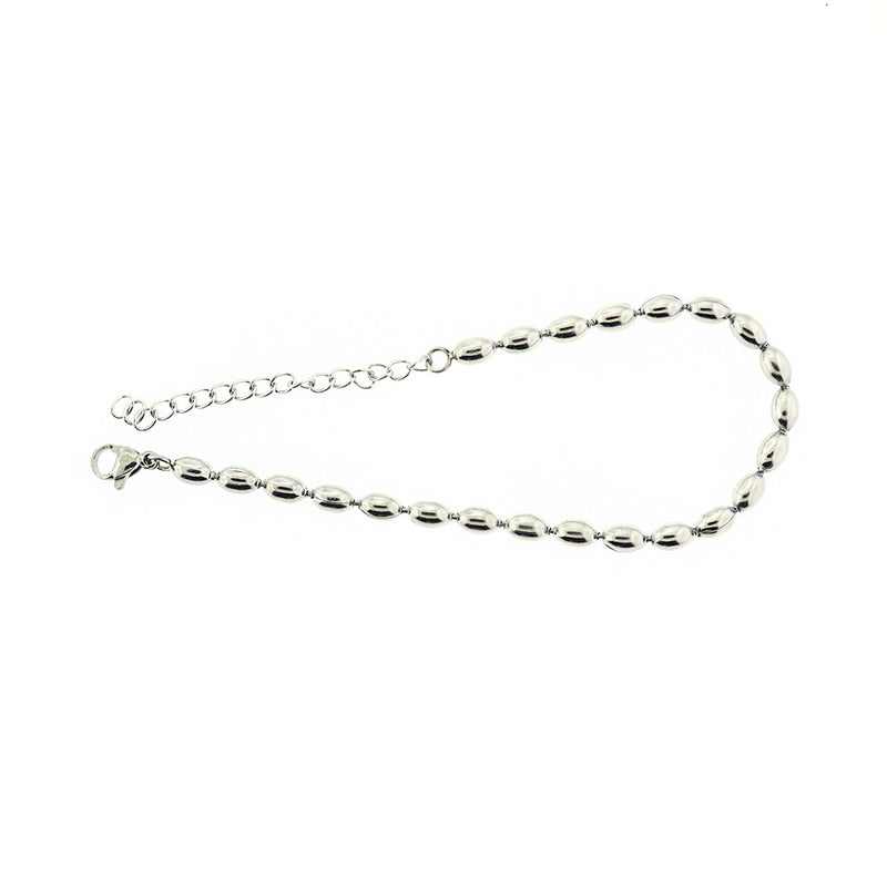 Bracelet Chaîne Câble Acier Inoxydable Avec Perles Intercalaires 7" - 8mm - 1 Bracelet - N639