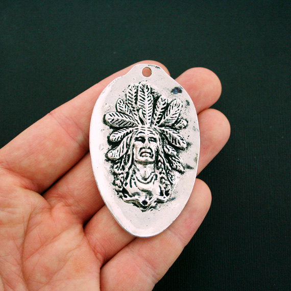 Native American Chief Antique Silver Tone Charm - LSC6007