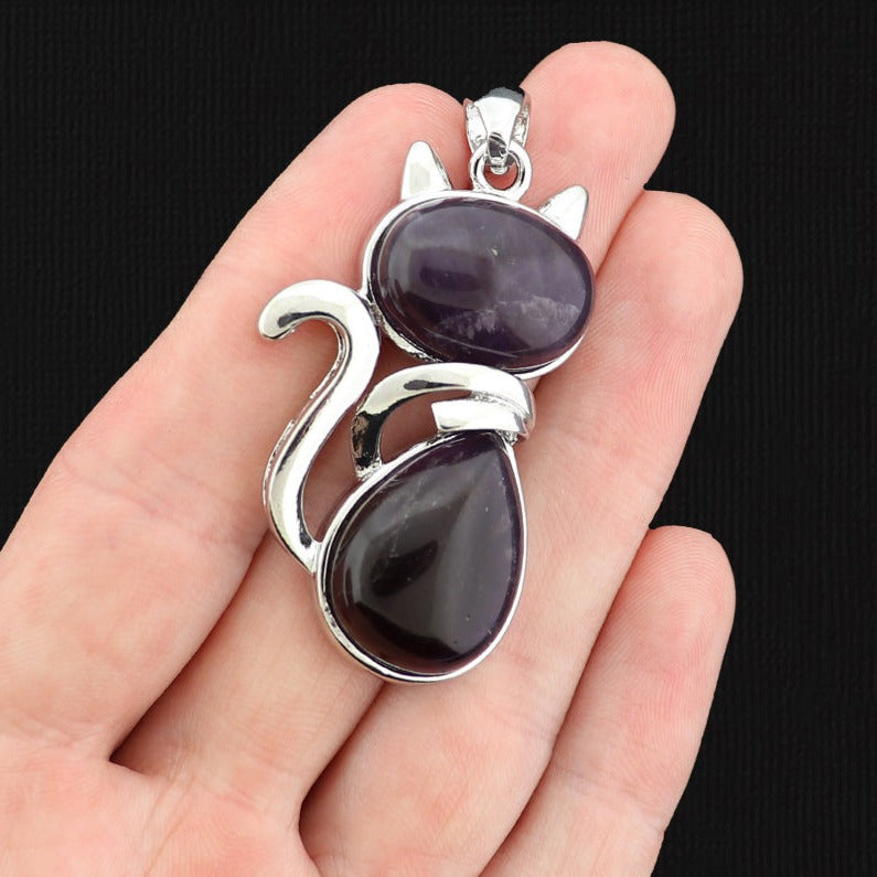 Natural Gemstone Cat Pendant - Choose Your Gemstone!