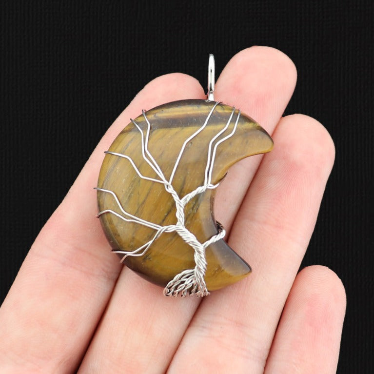 Natural Gemstone Crescent Moon Pendant - Choose Your Gemstone!