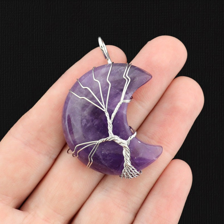 Natural Gemstone Crescent Moon Pendant - Choose Your Gemstone!