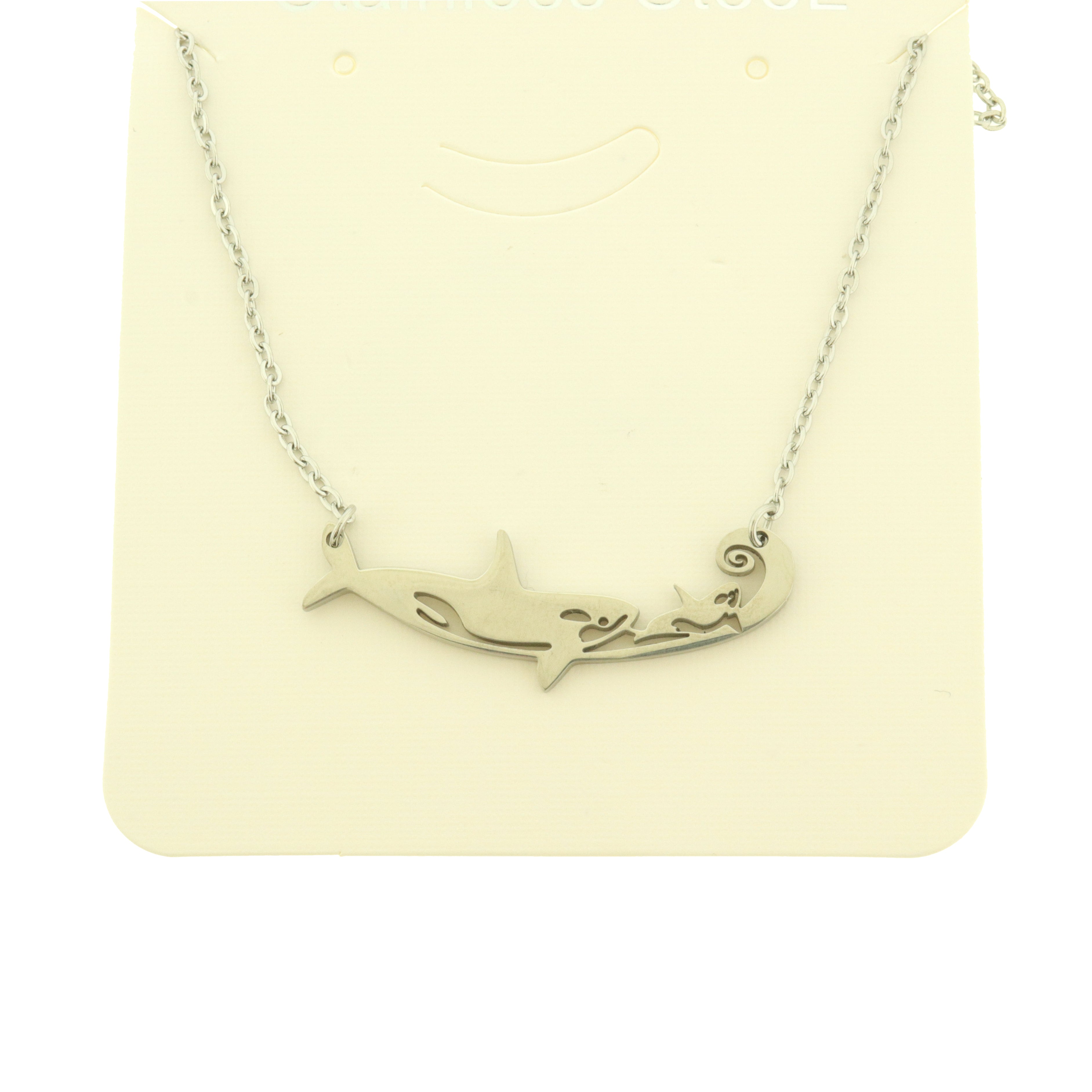 Orca Whale Connector Stainless Steel Charm 2 Sided with Attached Necklace - SSP215