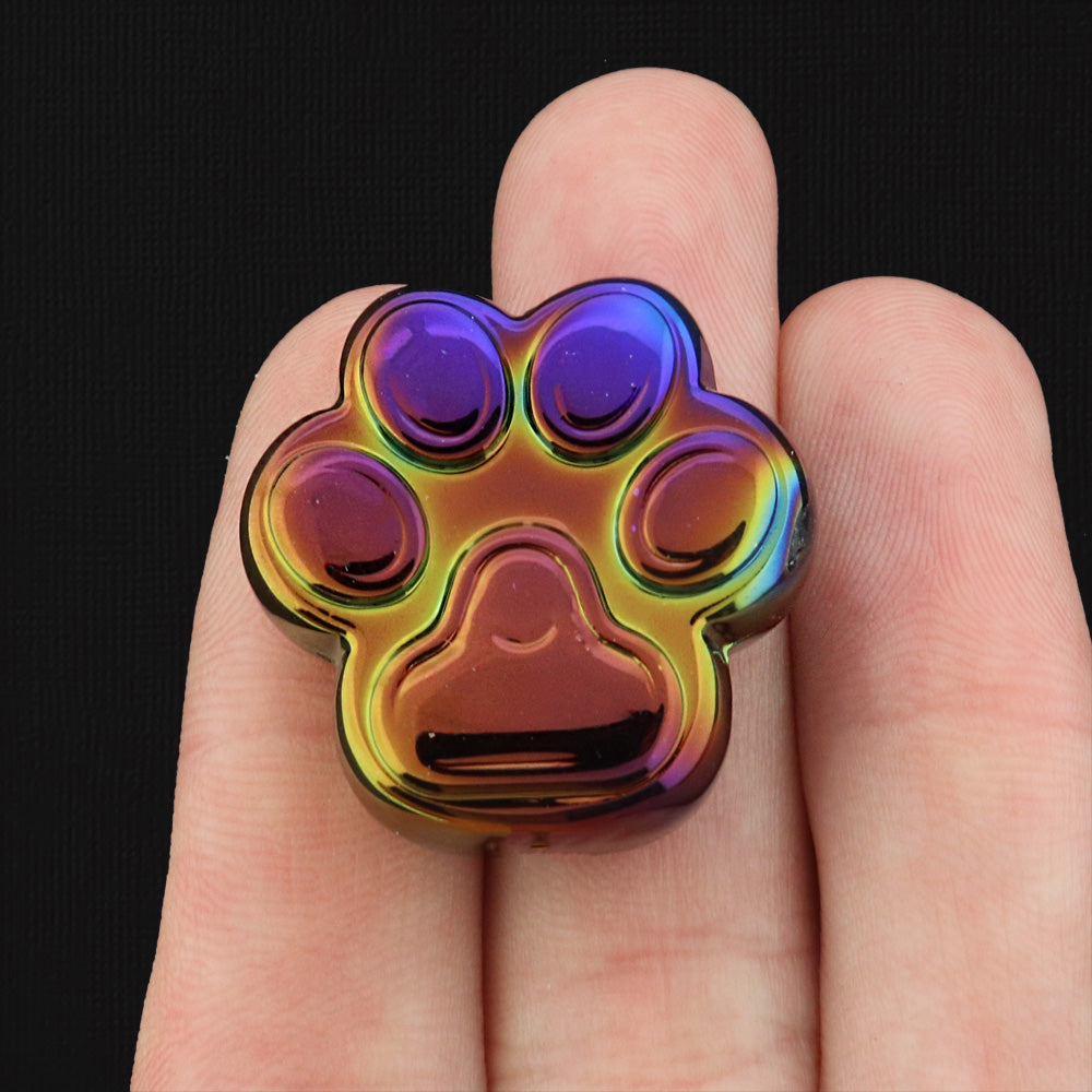 Paw Print Plated Acrylic Bead - 26mm - 4 Beads - Choose Your Color