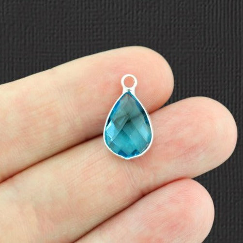 Pink Teardrop Rhinestone Silver Tone Brass Charm - 2 Sided - Choose Your Month!