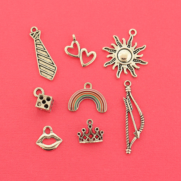 Pop Star Lover Collection Antique Silver Tone 8 Different Charms - COL464