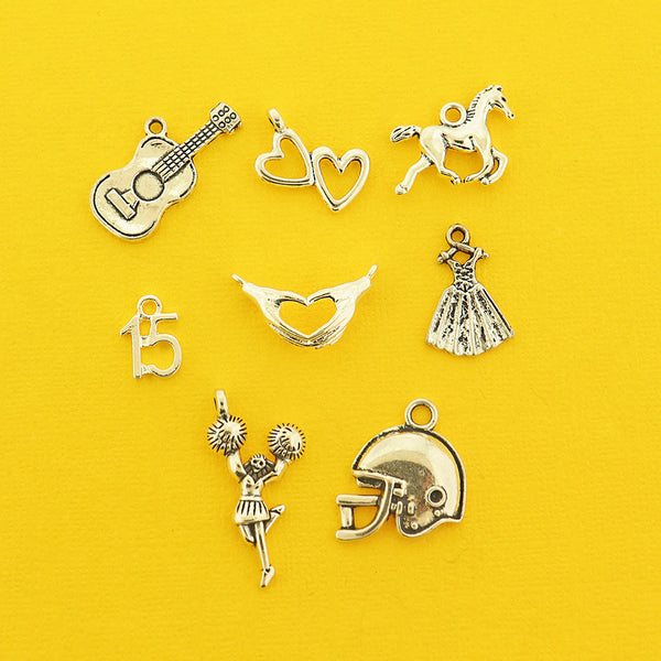 Pop Star Courageous Collection Antique Silver Tone 8 Different Charms - COL460