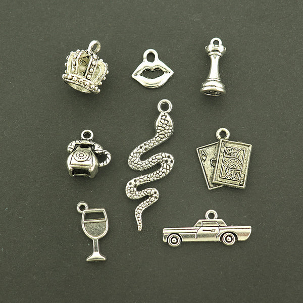 Pop Star Notorious Collection Antique Silver Tone 8 Different Charms - COL465