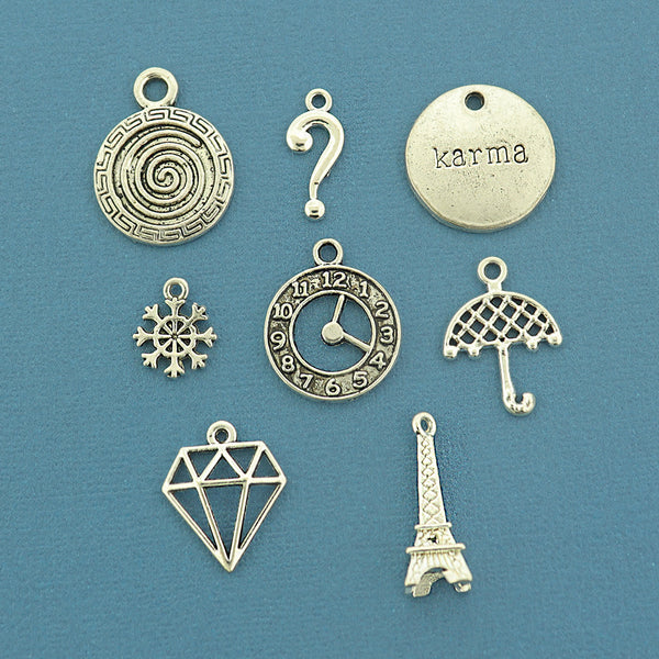 Pop Star 12 O'Clock Collection Antique Silver Tone 8 Different Charms - COL469