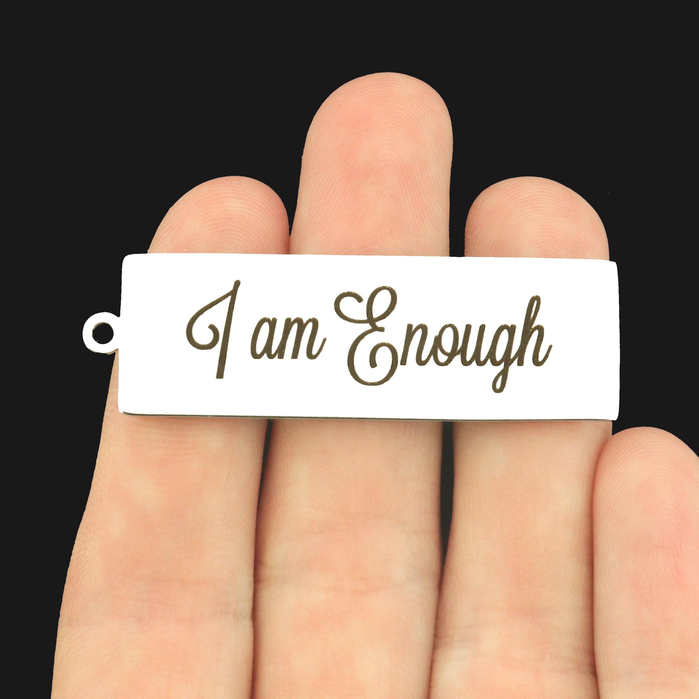 Positivity Stainless Steel Key Chain Tag Charm - I Am Enough - BFS032S-8269