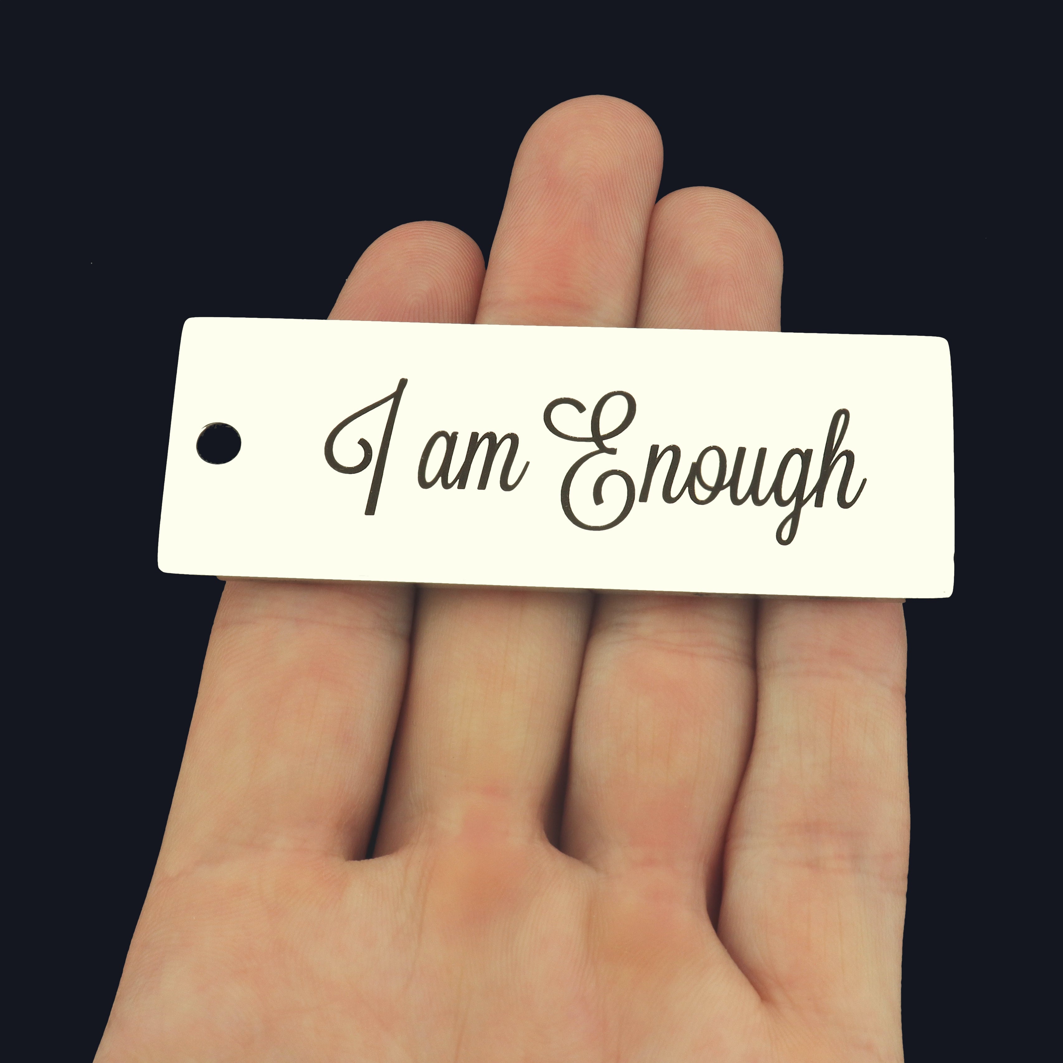 Positivity Stainless Steel Key Chain Tag Charm - I Am Enough - BFS033S-8275