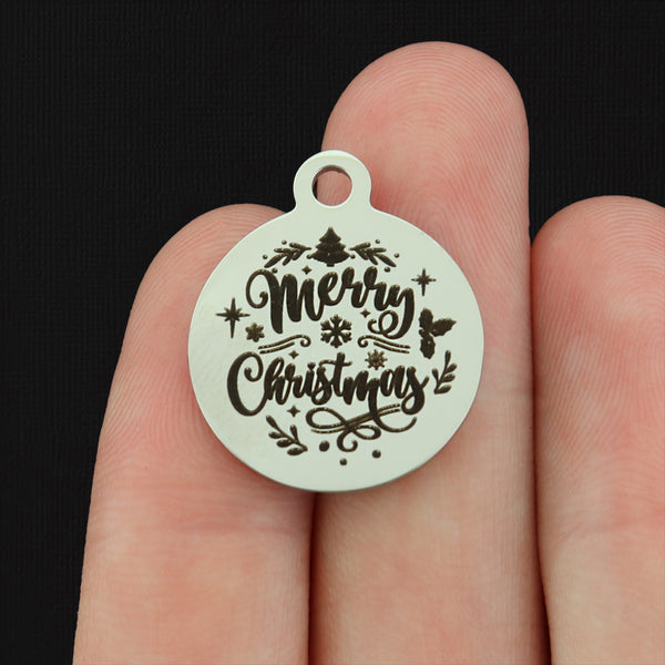 Merry Christmas Stainless Steel Charms - BFS001-8196