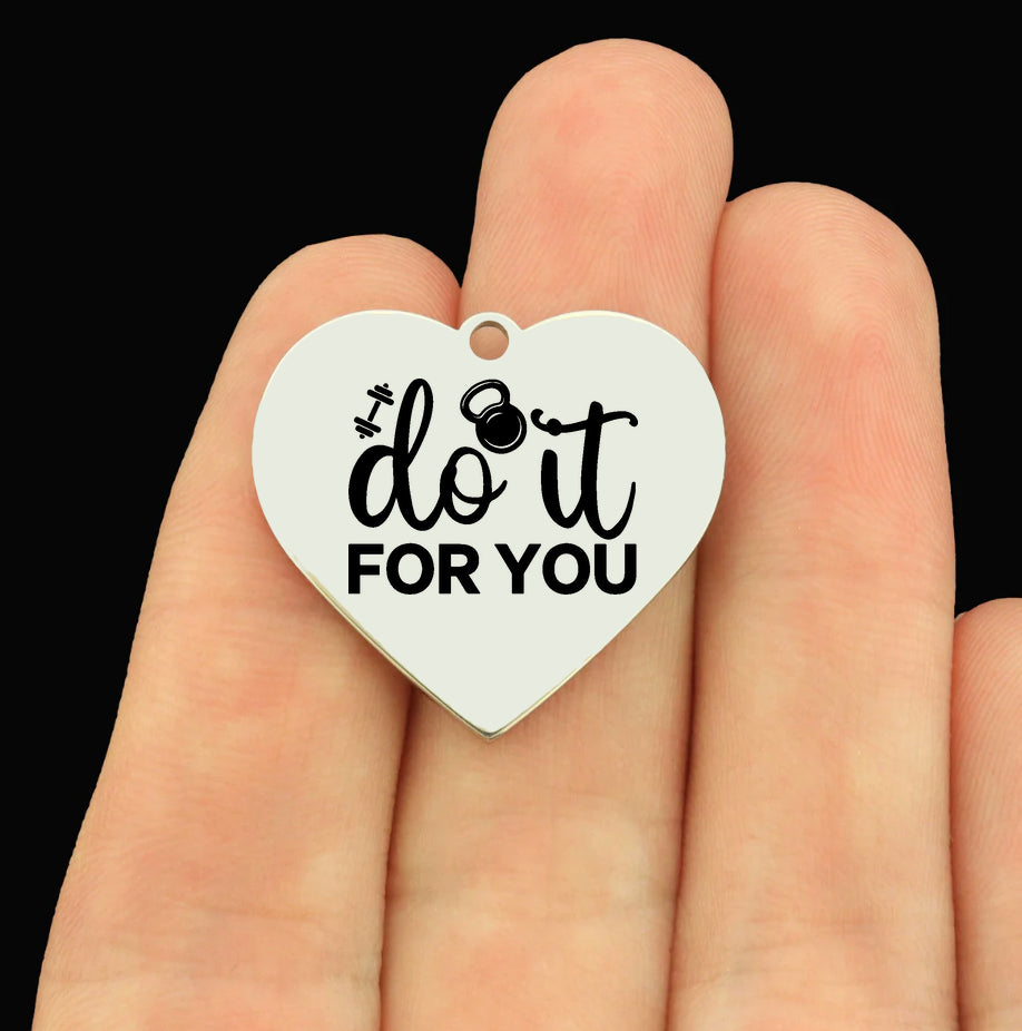 Fitness Stainless Steel Large Heart Charms - Do It For You