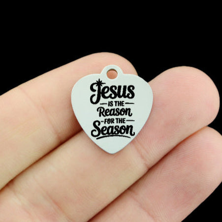 Christmas Stainless Steel Heart Charms - Jesus is the Reason for the Season - BFS011-8796