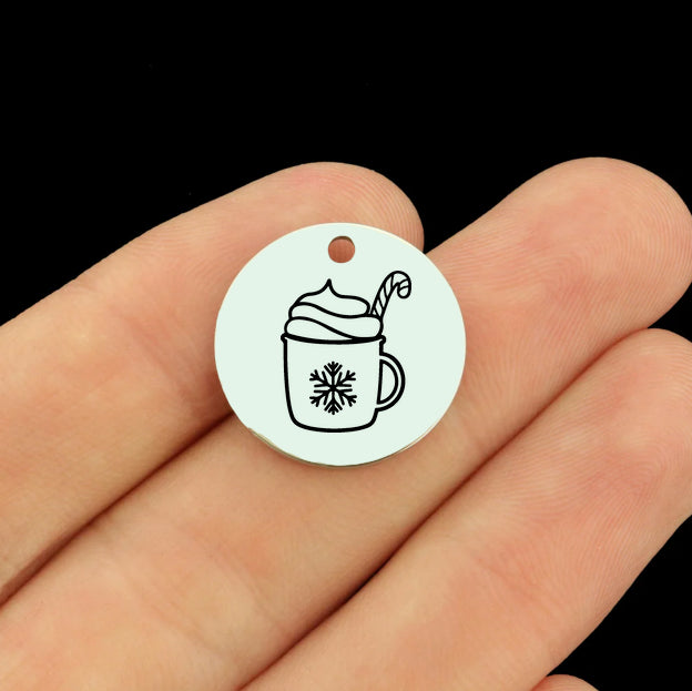 Christmas Stainless Steel 18mm Round Charms - Cocoa Cup - BFS043-8804