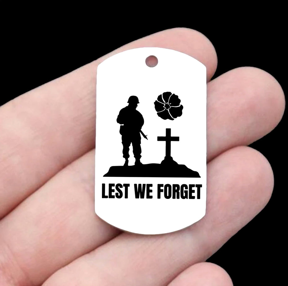Lest We Forget Remembrance Day Stainless Steel Dog Tag Charms - BFS024-8834