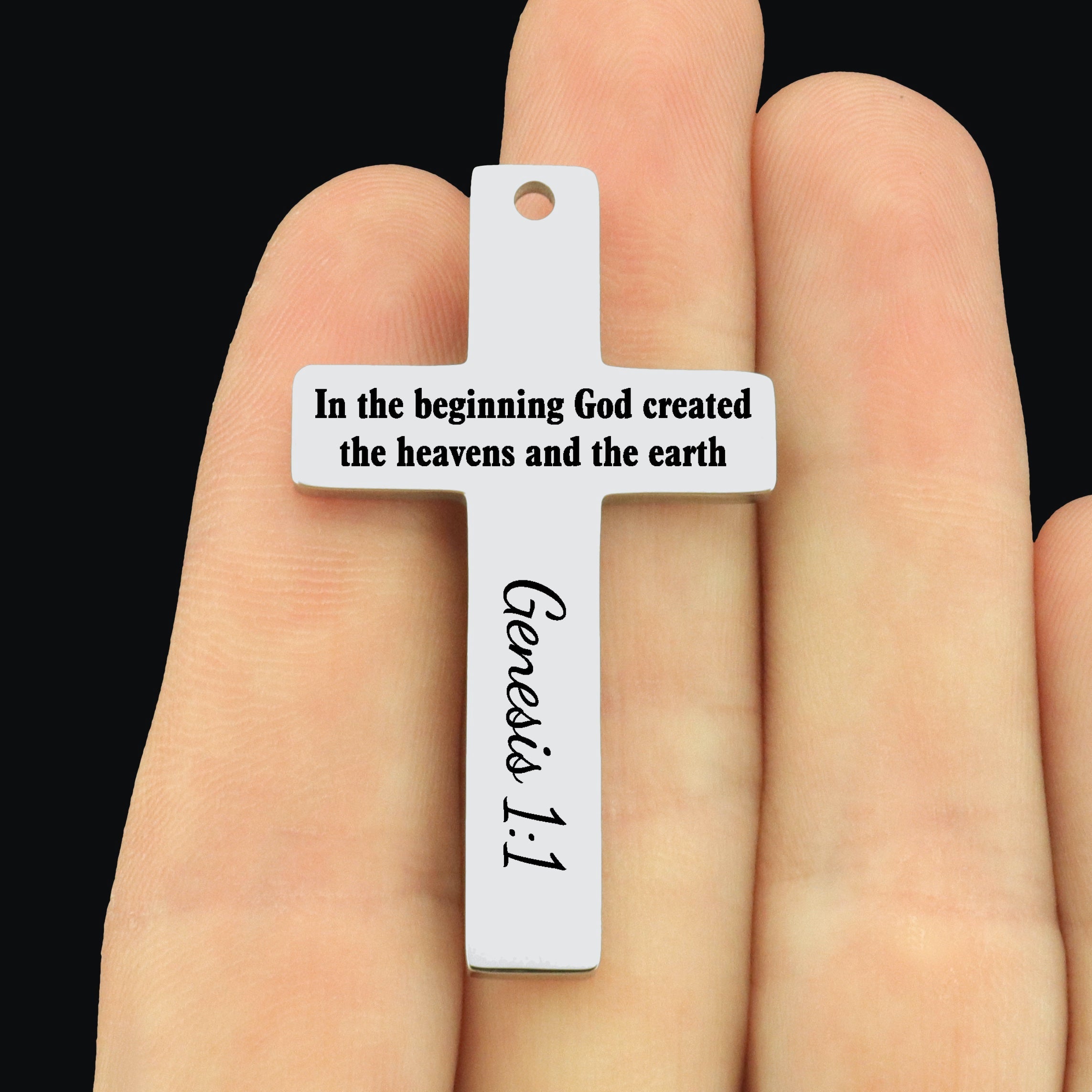 Genesis 1:1 Stainless Steel Large Cross Charms - BFS049S-8860