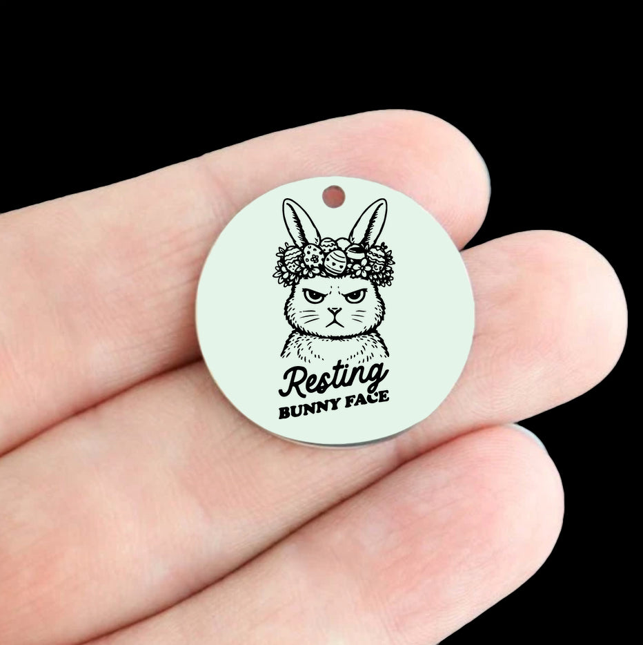 Resting Bunny Face Stainless Steel 25mm Round Charms - BFS009-8873