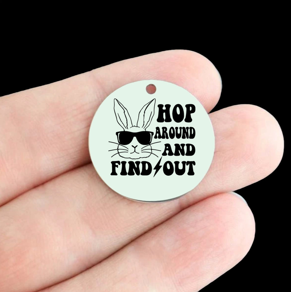 Hop Around and Find Out Stainless Steel 25mm Round Charms - BFS009-8877