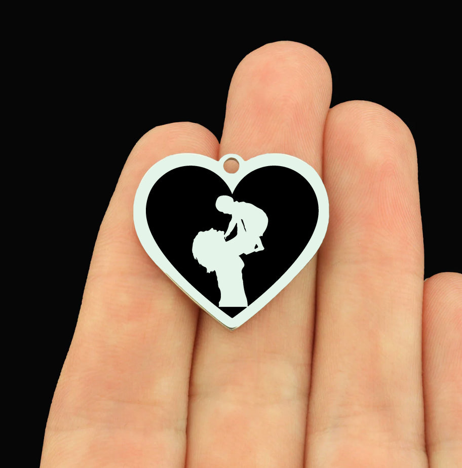 Mom and Child Stainless Steel Large Heart Charms