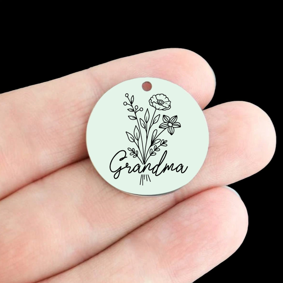 Grandma Stainless Steel 25mm Round Charms - BFS009-8904