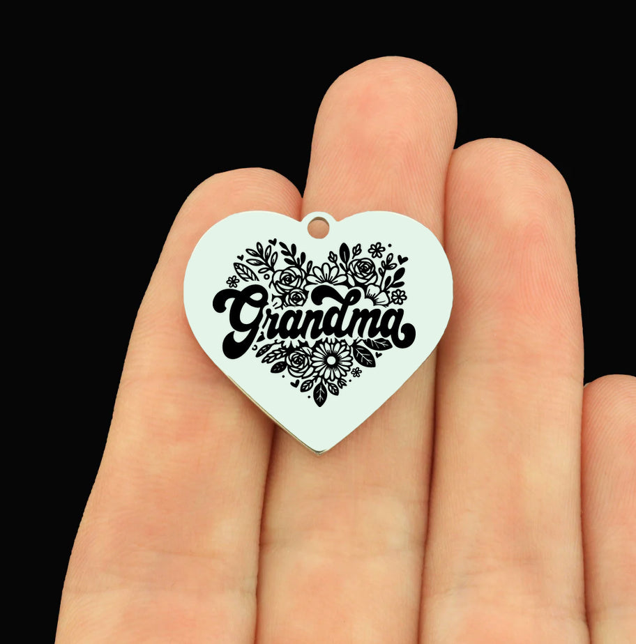 Grandma Stainless Steel Large Heart Charms - BFS041-8907