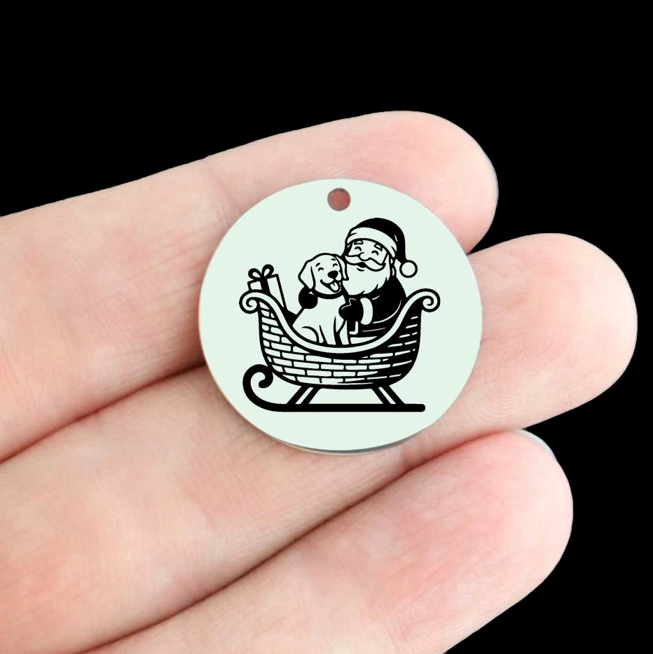 Christmas Stainless Steel 25mm Round Charms - Santa and Dog