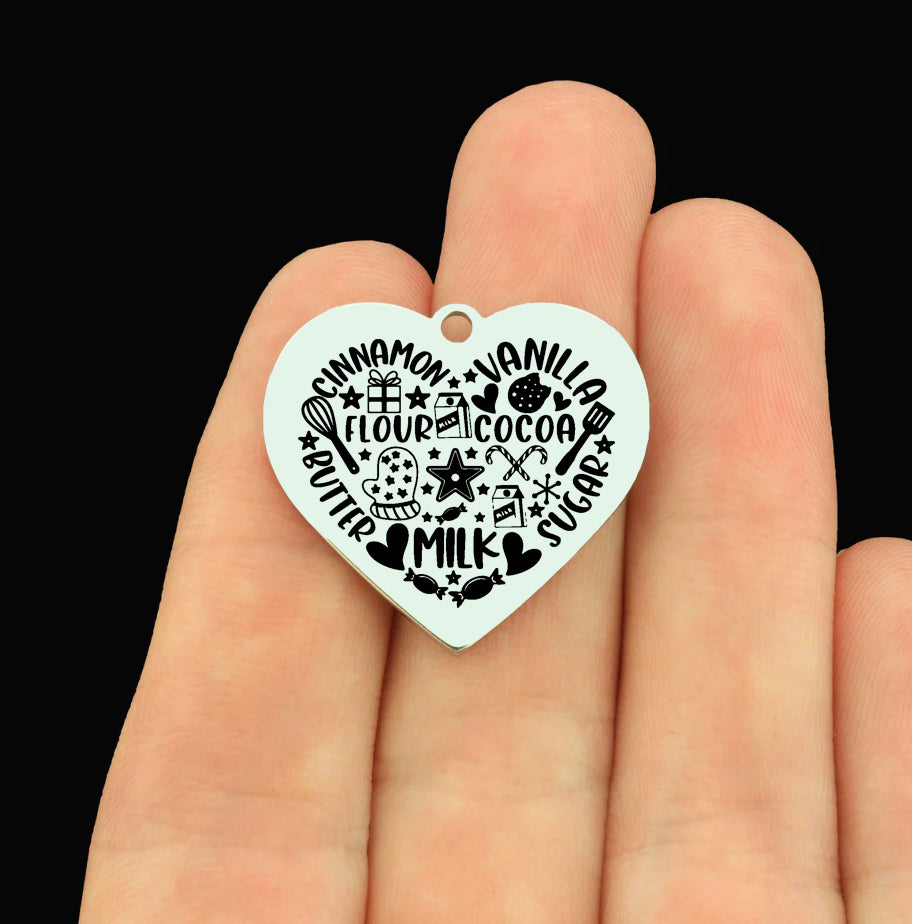 Christmas Stainless Steel Large Heart Charms - Christmas Baking Collage
