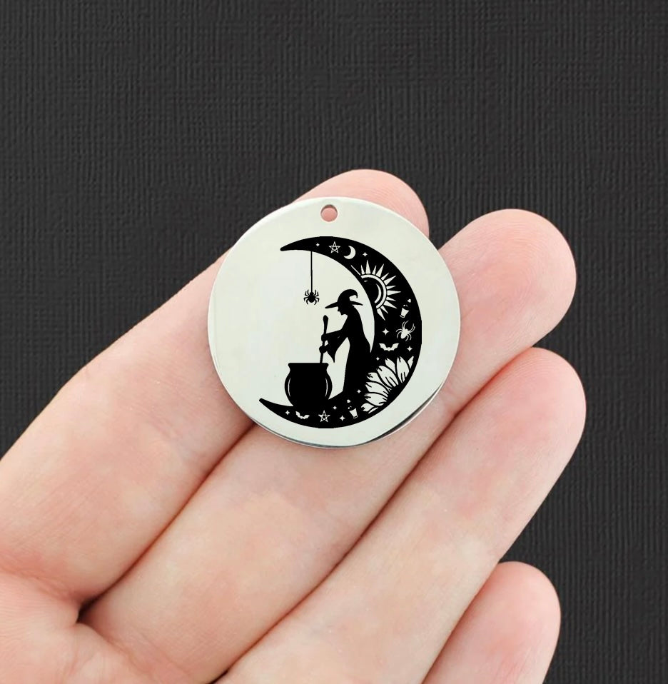 Fête d'Halloween Breloques rondes en acier inoxydable de 30 mm - Mangez, buvez et faites peur - BFS010-6588
