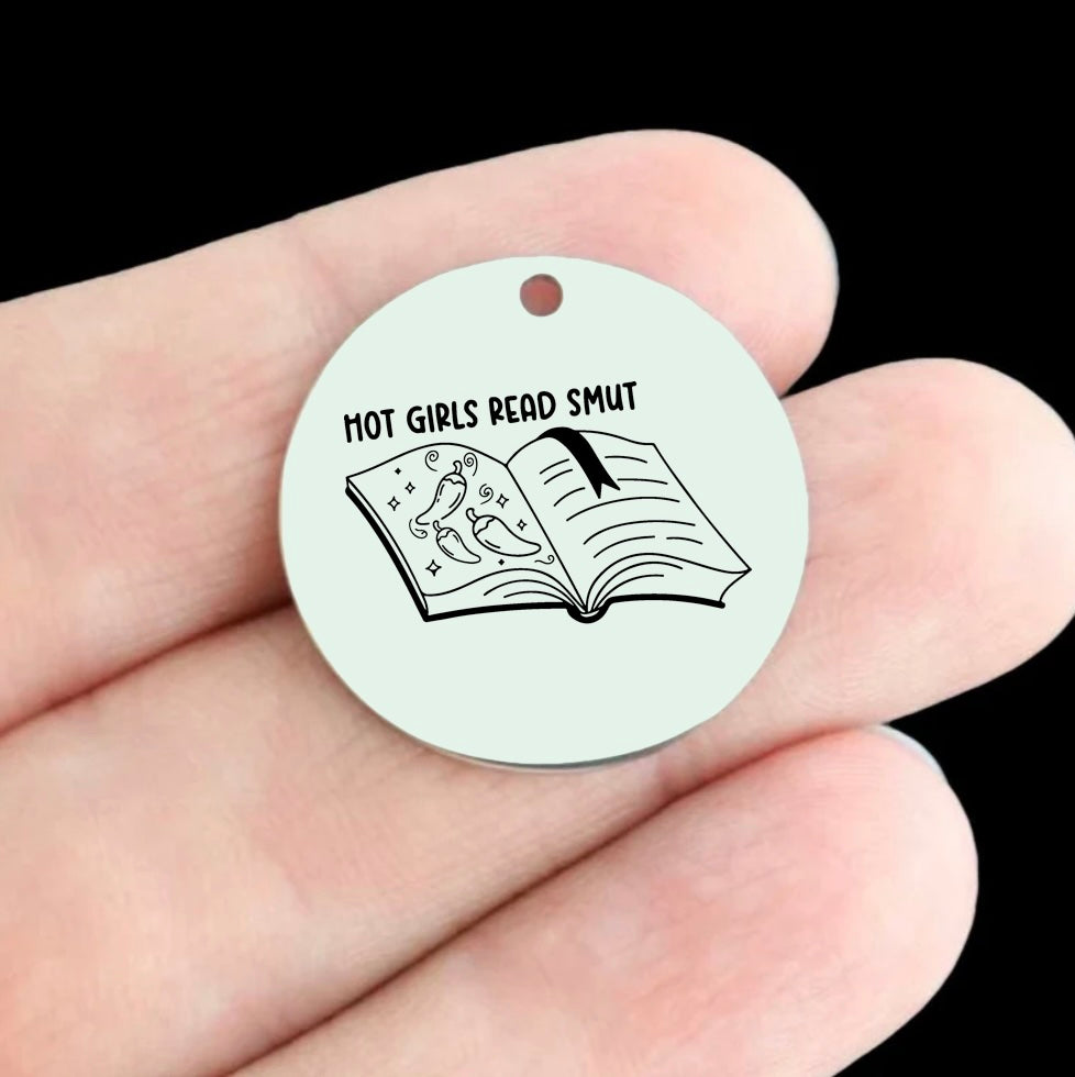 Funny Reading Stainless Steel 25mm Round Charms - Hot Girls Read Smut