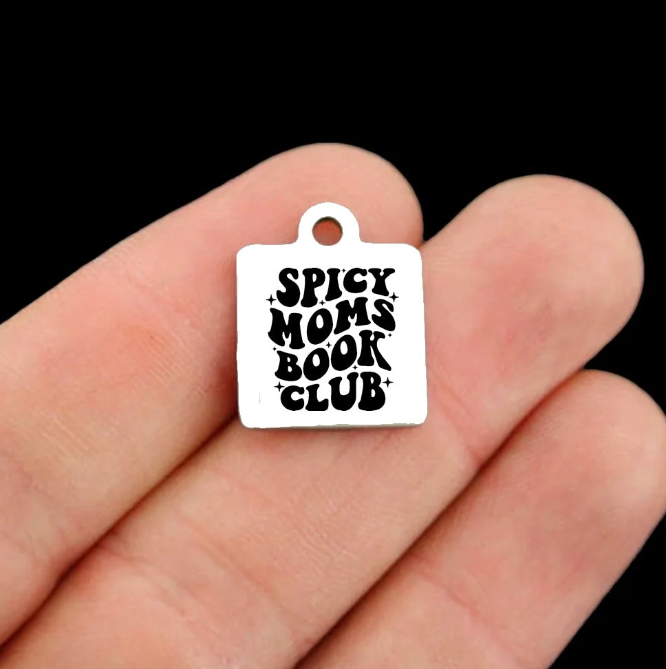 Spicy Moms Book Club Stainless Steel Square Charms