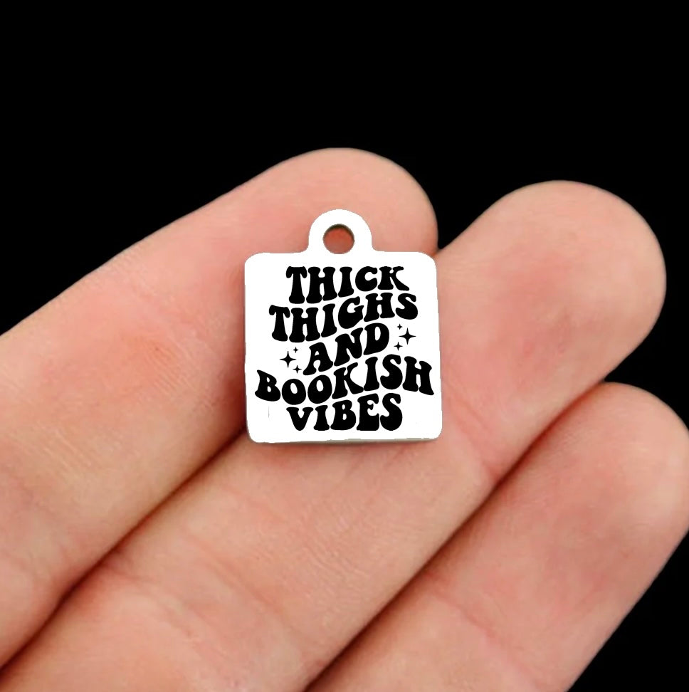Thick Thighs and Bookish Vibes Stainless Steel Square Charms
