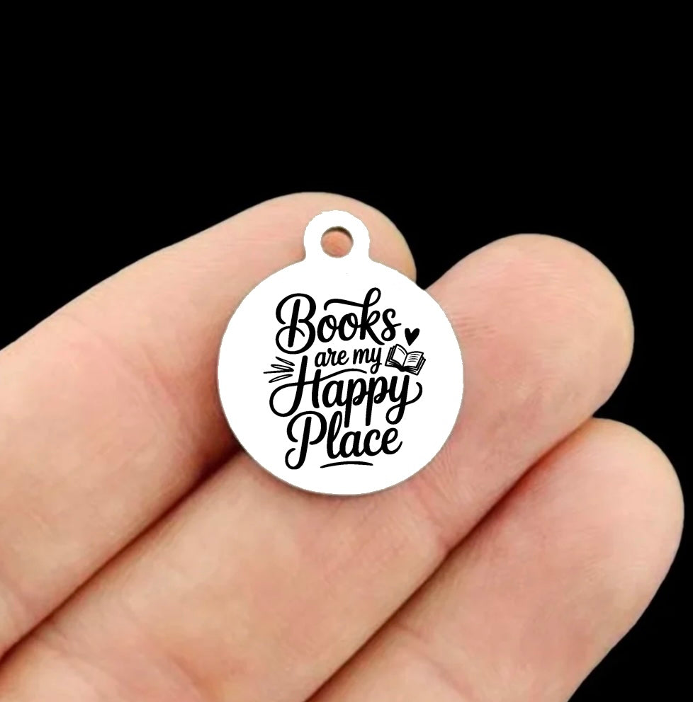 Books are my Happy Place Stainless Steel Round Charms